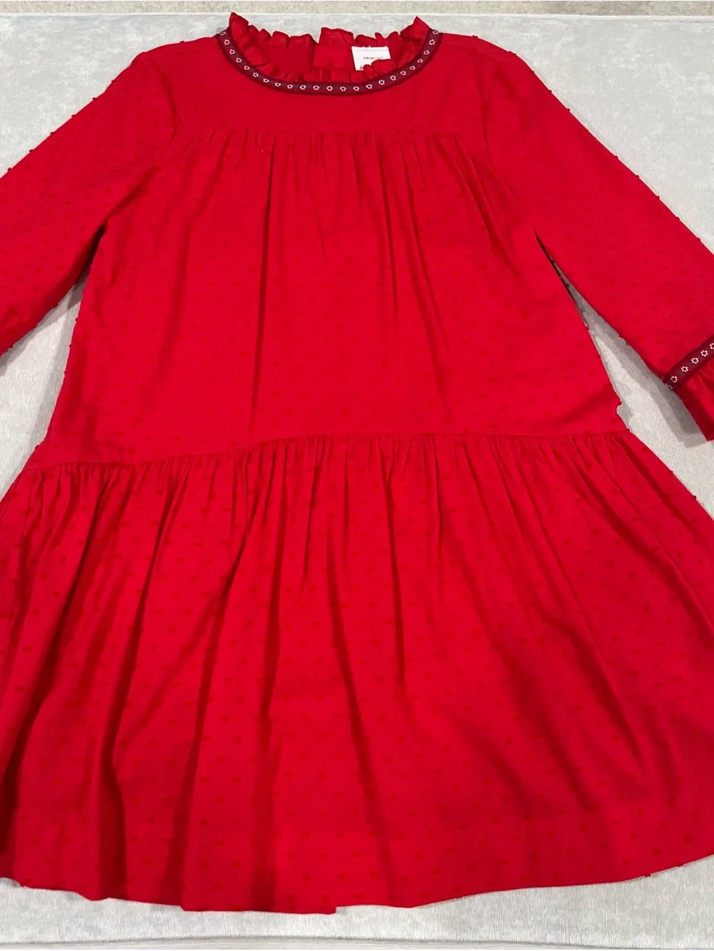 Hanna Andersson Red Textured Ruffle Neck Dress